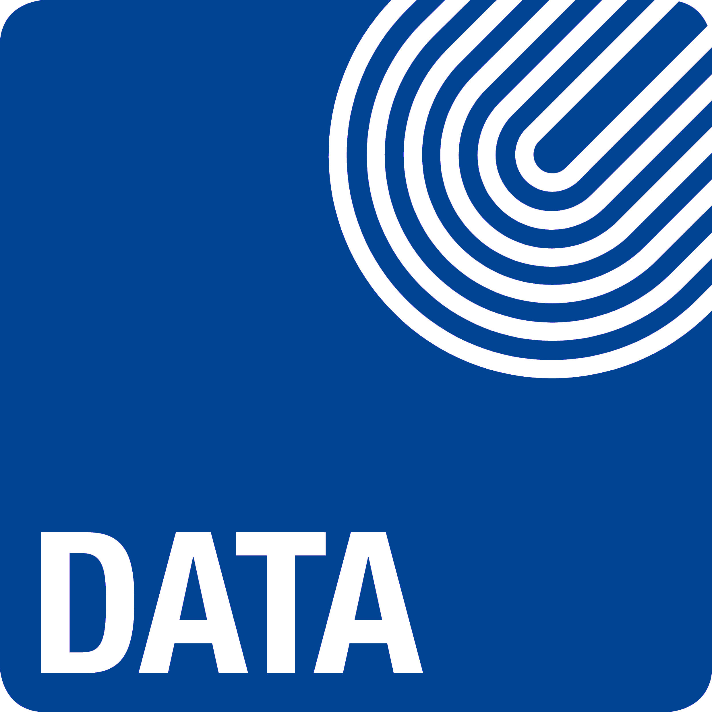 Blaues DATA-Logo mit weißen Linien, transparenter Hintergrund
